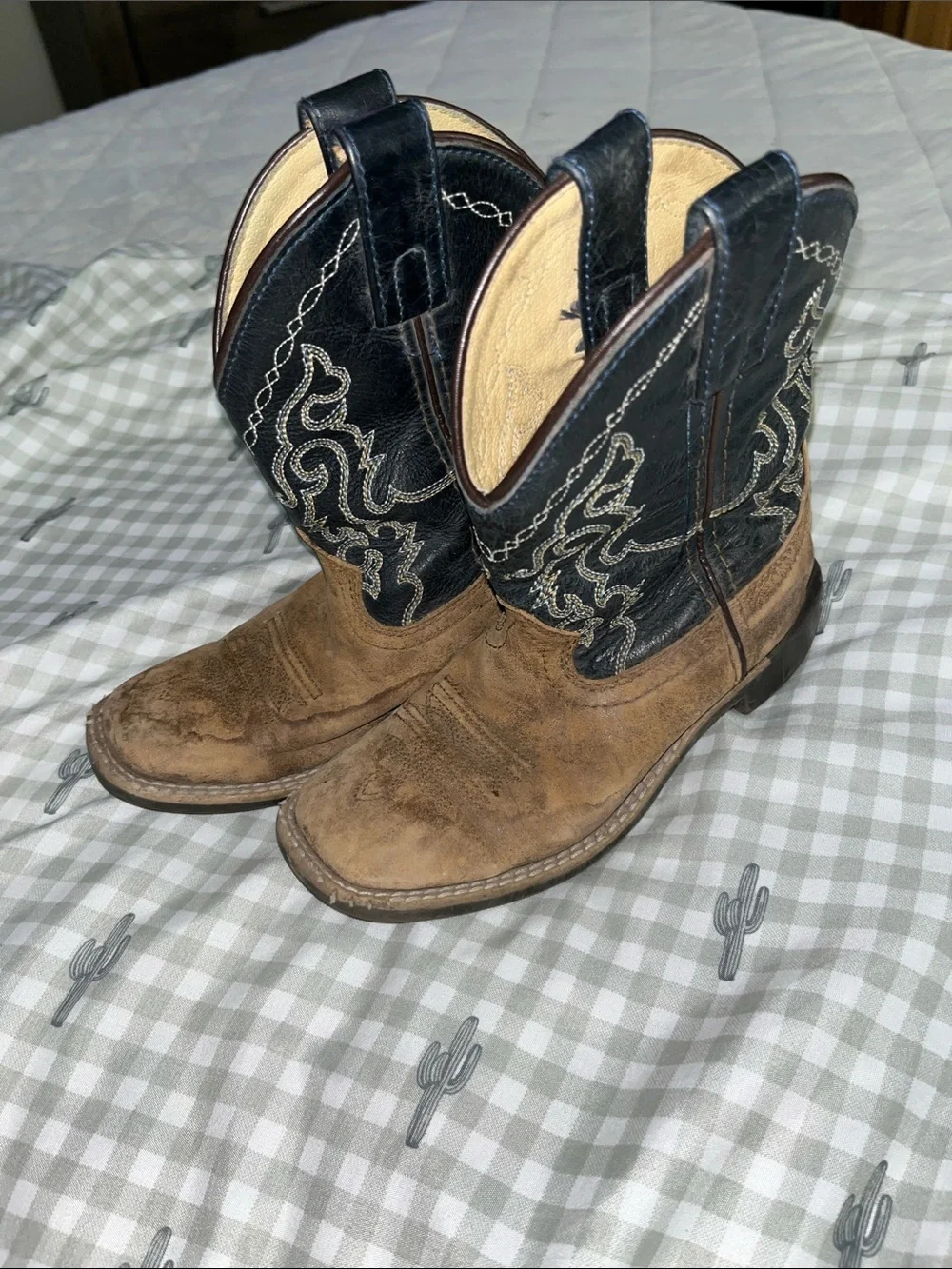 Kids Western Cowboy Boots in Brown and Black - Classic Embroidered Shaft